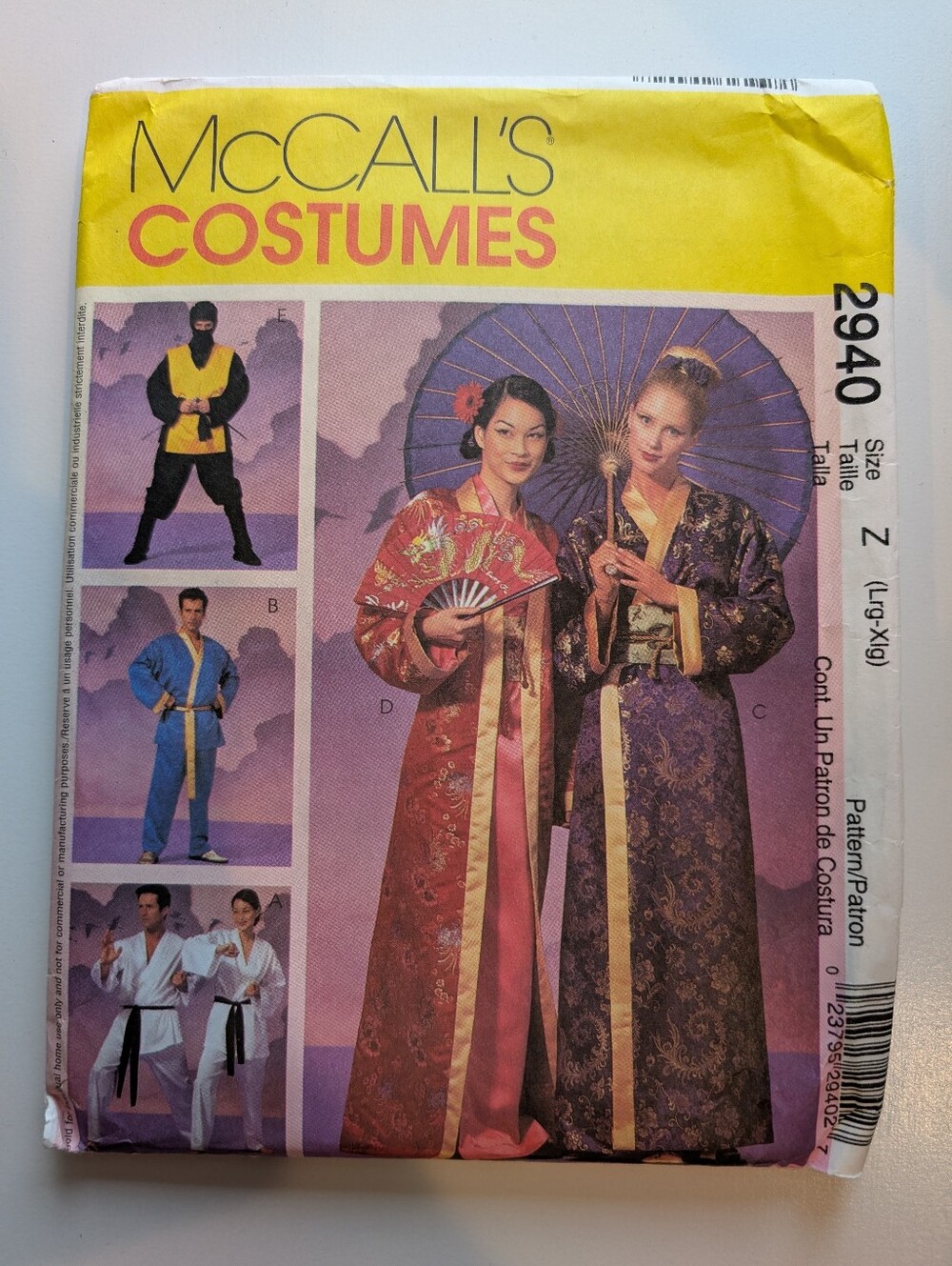 McCall's Sewing Pattern 2940 (Copyright 2000) Robe Martial Arts Ninja Costume